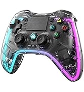 ROTOMOON Clear Wireless Controller with 8 Color Adjustable LED Lighting Compatible with Playstati...