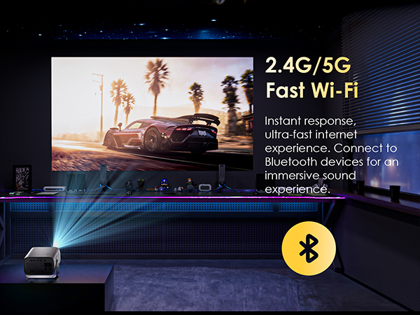 Mini Projector with WiFi and Bluetooth, Electric Focus &amp;amp; Vertical Keystone
