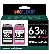 INKCLOUD Compatible Ink Cartridges Replacement for HP 63 Ink 63XL Black and Color for HP 3830 525...