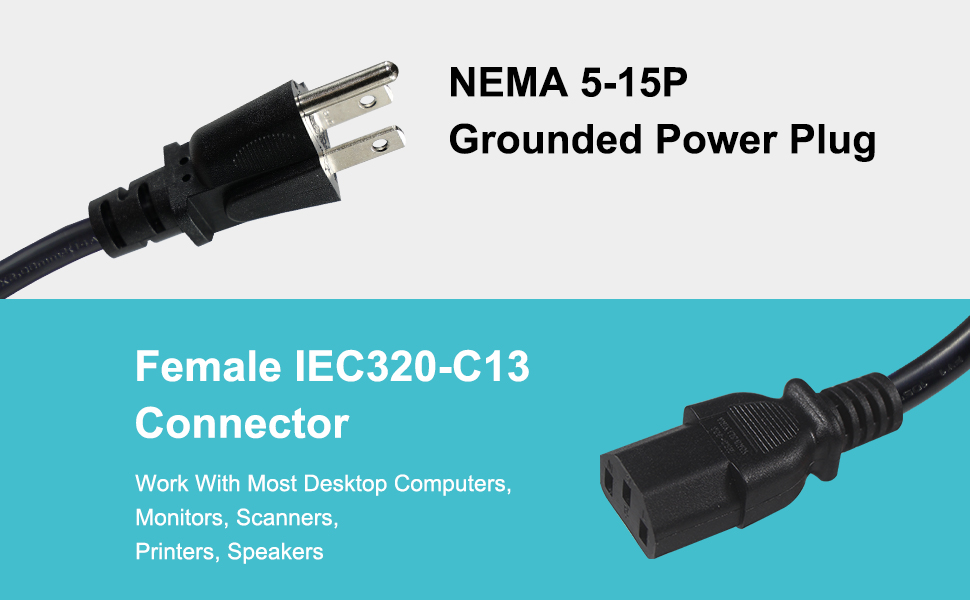 Universal Replacement Black PC Power Supply Cable,Printer 3Prong AC Power Cord