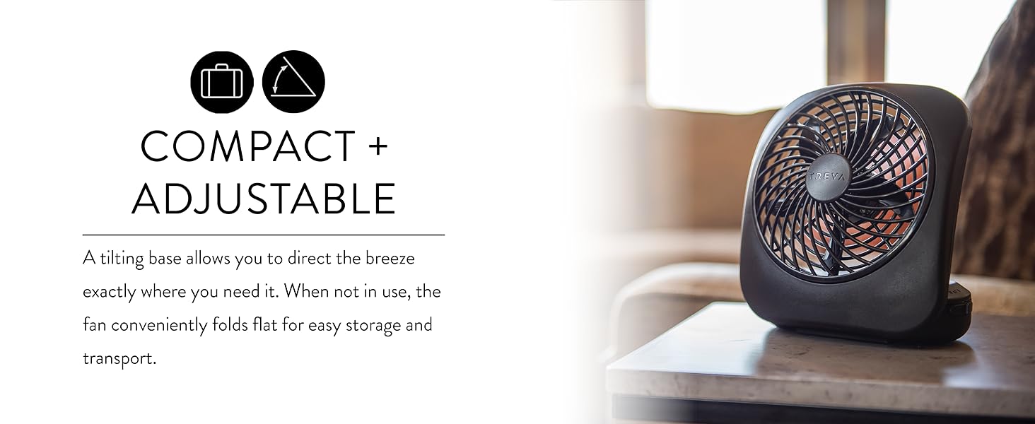 Treva 5 Inch Desk Fan Gray on living room table