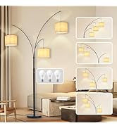 DLLT Modern Floor Lamp for Room: 3-Light Black Tree Dimmable Floor Lamps with Beige Shades for Li...
