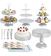 Aofure 11 Pcs Silver Metal Cake Stand Set, Dessert Table Display Set for Party, Cupcake Stand and...