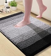Black and white chenille bathroom rug