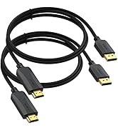 DisplayPort to HDMI Cable 6 feet 2-Pack, Thin Display Port DP to HDMI Adapter Male to Male Cord G...
