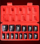 EPAuto 1/2-Inch Drive Metric Shallow Impact Socket Set, Cr-V, 6-Point, 14 Sockets