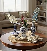Blue and White Vase Set of 3, Cute Ceramic Bud vase in Bulk for Farmhouse Table Centerpiece Mini ...