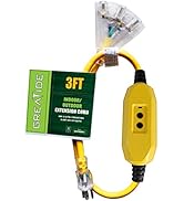 GREATIDE 3 Ft GFCI Lighted Extension Cord with 3 Power Outlets, 15 Amp 12/3 SJTW Heavy Duty Yello...