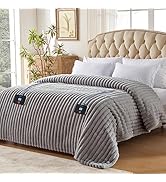 Westinghouse Electric Blanket Queen Size, Soft Luxury Faux Fur &amp; Sherpa Heated Blanket with 10 He...
