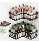 Veken Corner Adhesive Shower Caddy 3-Pack with Soap Holder&amp;Hooks,No Drilling Shower Shelves,Rustp...
