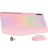 Trueque Wireless Keyboard and Mouse Combo, 4000mAh Rechargeable Backlit Keyboard with Wrist Rest ...