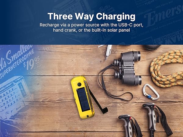 Emerson ER-7050 Emergency Handcrank battery powered solar charging NOAA Weather Radio with SOS alarm