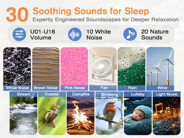 sound machine alarm clock with 30 soothing sounds for sleep