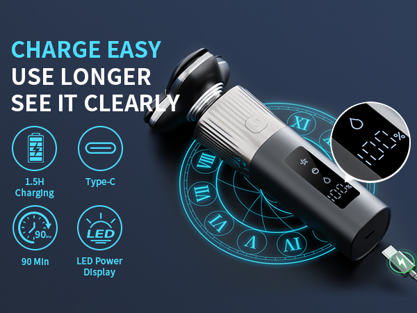 Rechargeable Electric Razor for Men: IPX7 Waterproof 5D Floating Head Shaver - 90-Min Runtime USB-C