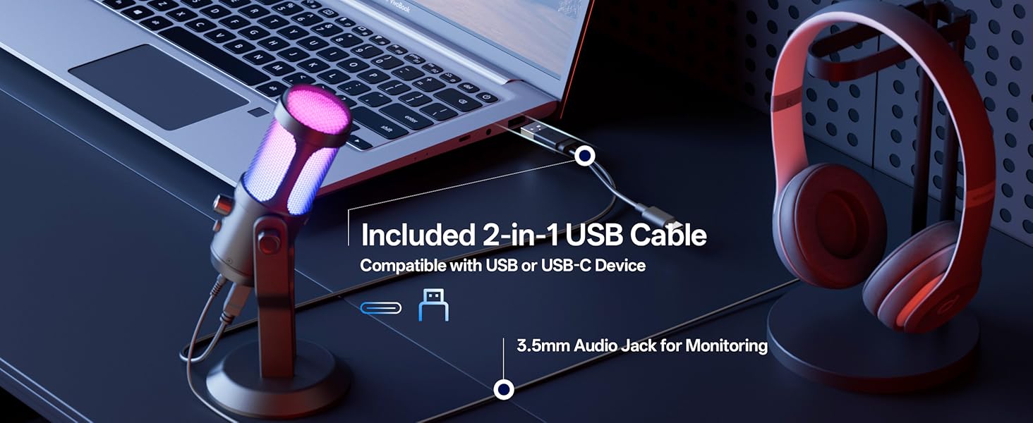 Interface with USB/USB-C and 3.5mm Monitor Jack