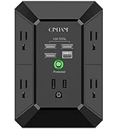 USB Wall Charger, Surge Protector, QINLIANF 5 Outlet Extender with 4 USB Charging Ports ( 4.8A To...