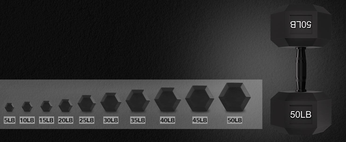 Fitvids Rubber Encased Exercise &amp; Fitness Hex Dumbbell, Hand Weights with Handle, Multiple Sizes