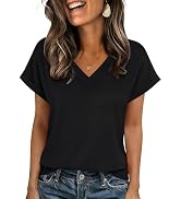 Zeagoo Womens Summer Tops Rolled Short Sleeve V Neck Shirts Casual Dressy Business Work Blouses O...