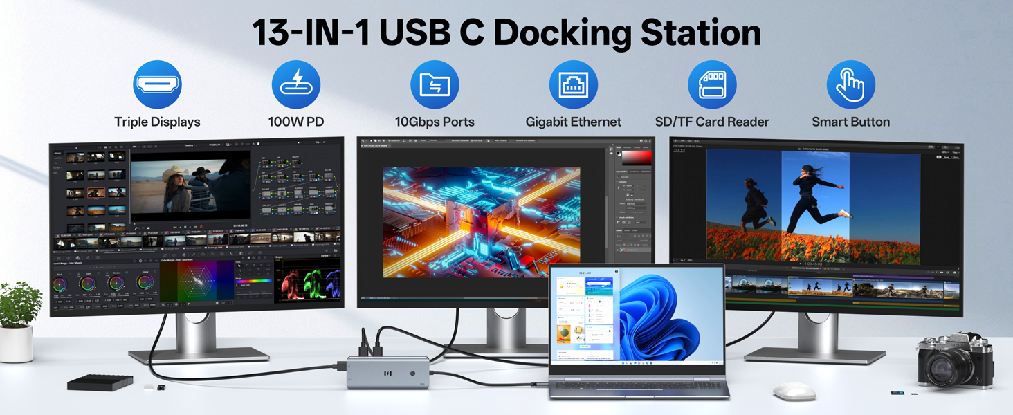 USB C Docking Station 3 HDMI