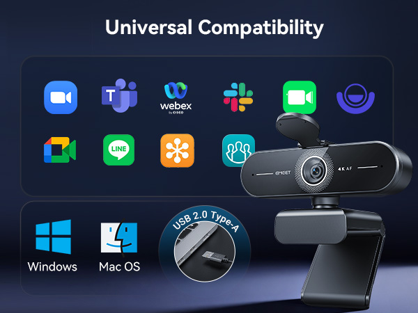 EMEET C60E 4K Webcam Broad Compatibility