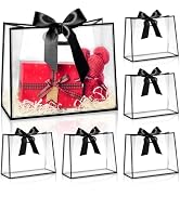 Ohuimrt 12 Pack Clear Plastic Gift Bags with Handles, Reusable Party Favor Bags with Ribbon for W...