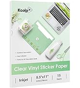 Koala 95% Clear Sticker Paper for Inkjet Printer - Waterproof Clear Printable Vinyl Sticker Paper...
