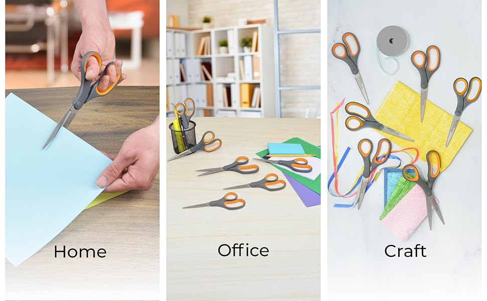 Image of scissors in multiple settings with text reading home office craft.