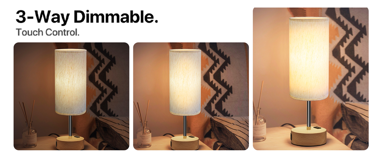 Bedside Lamp Touch Control Table Lamp with USB A+C Charging Ports 3-Way Dimmable Nightstand Lamp