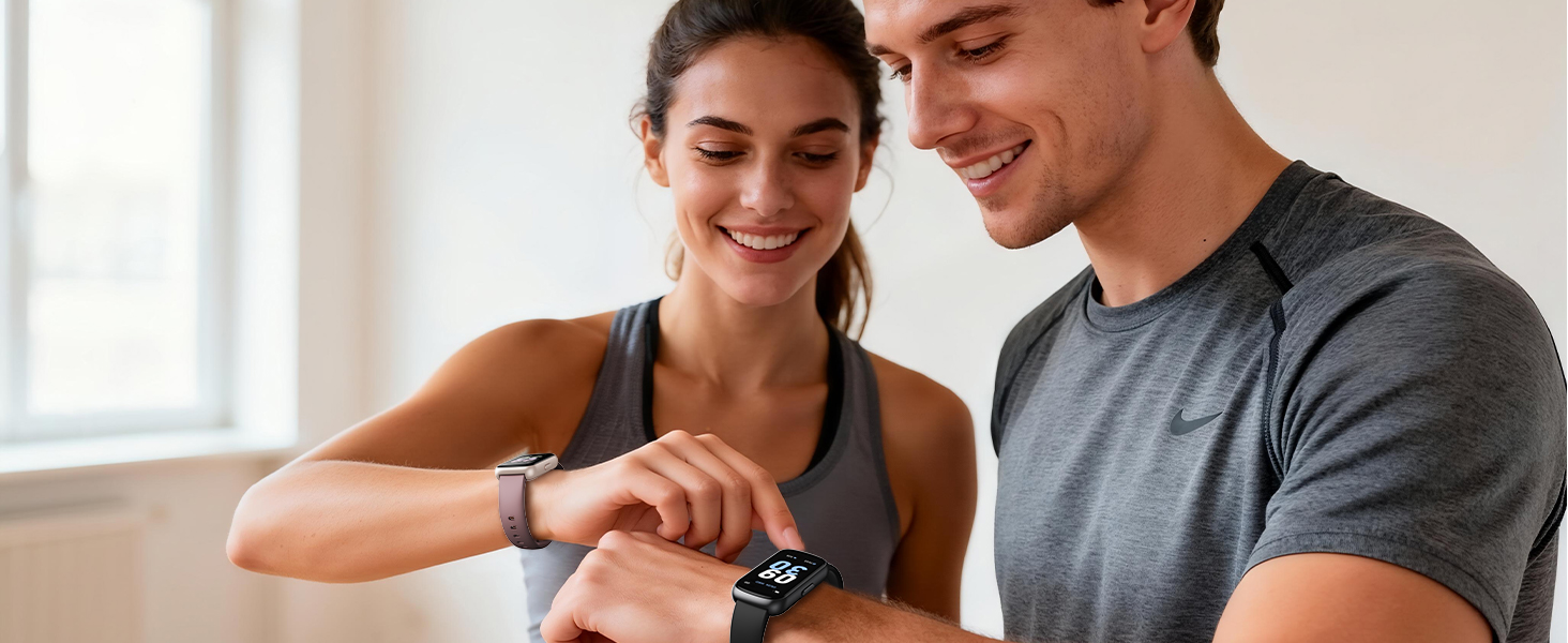 Lifestyle scene showing couple engaging with digital device or screen in well-lit home setting.