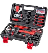Tool Set General Household Hand Tool Kit with Plastic Toolbox Storage Case Red