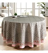 CPC Round Tablecloth- Cotton Indian Block Print Tablecloth -Handmade Printed Washable Cotton Tabl...