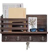 Dahey Wall Mounted Mail Holder Wooden Key Holder Rack Mail Sorter Organizer with 4 Double Key Hoo...