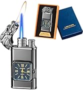 Torch Lighter, Magic Dual Flame Dragon Lighter with Quartz Watch, Windproof Lighter with Visible ...