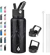 BJPKPK Insulated Water Bottles with Straw Lid, 32oz Metal Large Water Bottle with 3 Lids, Reusabl...