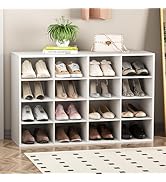 Garden 4 you Shoe Storage Bench, Cubby Shoe Rack with 16 Cubbies, 4-Tier Wood Shoe Rack Organizer...