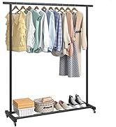 Buzowruil Clothing Rack Clothes Rack Standard Rod Simple Rolling Metal Garment Rack Organizer Fre...