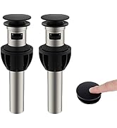 Hibbent 2 Pack Metal Bathroom Sink Drain with Overflow, Push and Seal Pop Up Drain Stopper, Stain...