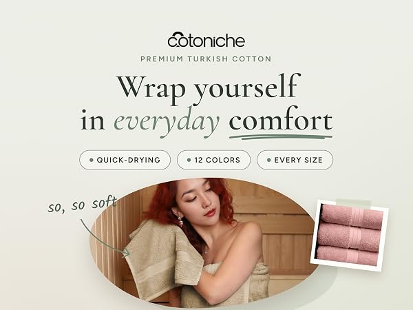Cotoniche luxury Turkish cotton bath towels, soft absorbent towel set for bathroom