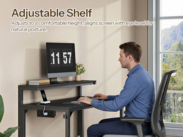 Computer Desk, Home Office Desk with Power Outlet