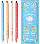Kaco FIRST Gel Pens Cute Stationery Black Ink 4 Pieces Wonderland Garden Series, 0.5 mm Fine Poin...