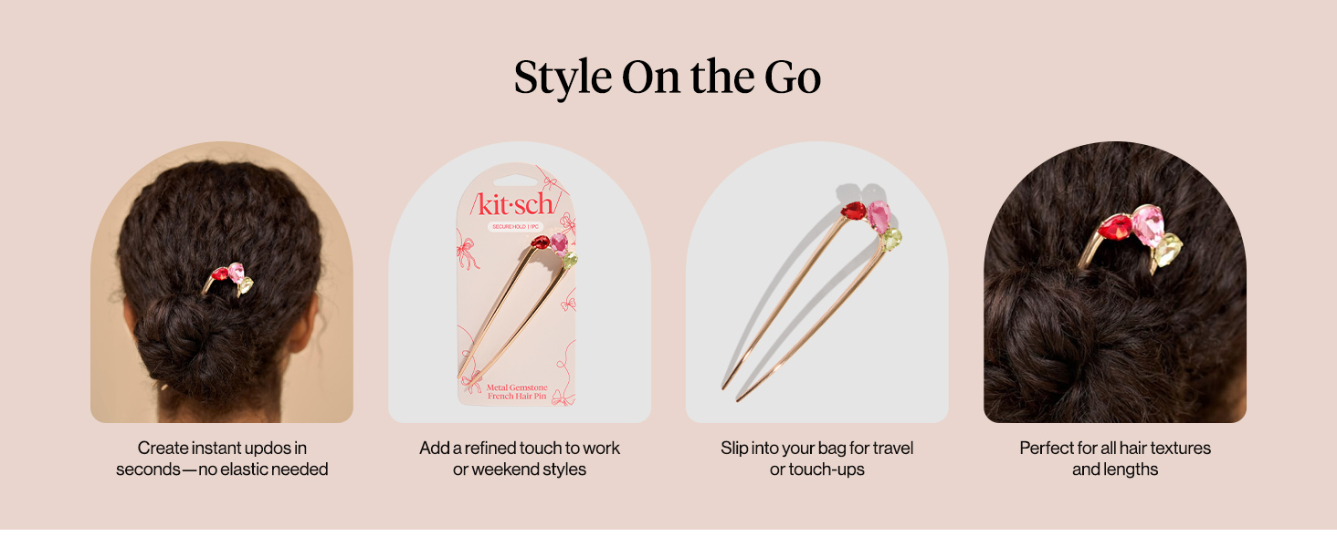 Kitsch Metal Gemstone French Hair Pin - Red, Pink &amp;amp; Green