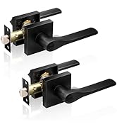 JO.KO Matte Black Door Knob, Interior Privacy Keyless Entry Door Lock, Square Style Reverisble Do...