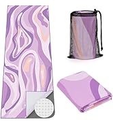 MicaYoung Yoga Mat Towel with Large Corner Pockets, Non Slip Grip Microfiber Mat Cover Mat for Ho...