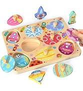 Zeoddler Wooden Puzzles for Toddlers, 8 Pcs Space Matching Egg Puzzle, Solar System for Kids, Mon...