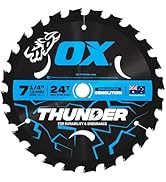 OX Pro Thunder 7-1/4 Inch Circular Saw Blade for Wood Cutting | Professional 24 Tooth Carbide Con...