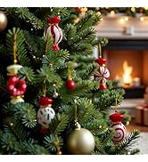 DIF DECO Ceramic Christmas Candy Ornaments 5 PCS Set, Hand Printed Candy Shape Pendant Red and Gr...