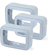 YOPCDJ 3PCS Clear Toiletry Bag,TSA Approved Travel Makeup Pouch with Zipper for Cosmetics and Toi...