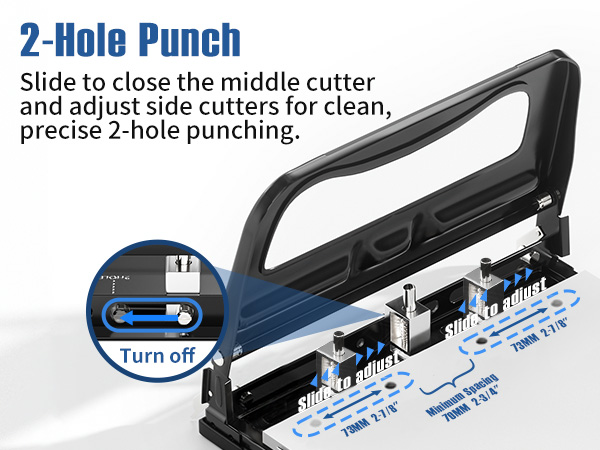 XOOL 3 Hole Punch, Heavy Duty Metal Hole Puncher for 2 or 3 Holes