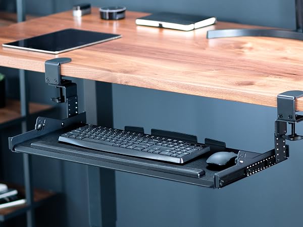 Clamp-on Height Adjustable Tilting Keyboard Tray
