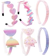 Lizioo 6 Pack Girls Headbands Glitter Kids Headbands Bow/Heart/Star Headbands Sweet Hairband For ...